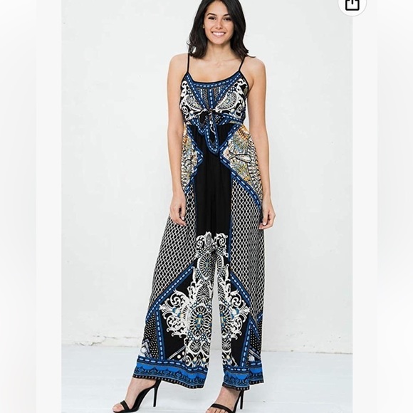 Flying Tomato Boho Print Cute Casual Jumpsuits- Sleeveless Romper Pants Jumpsuit - Picture 1 of 12